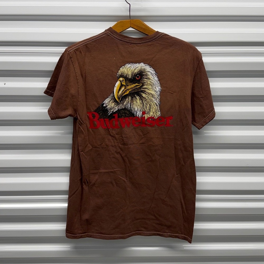Y2K 00s Budweiser Beer American Eagle Beer Brown Mens Medium Shirt